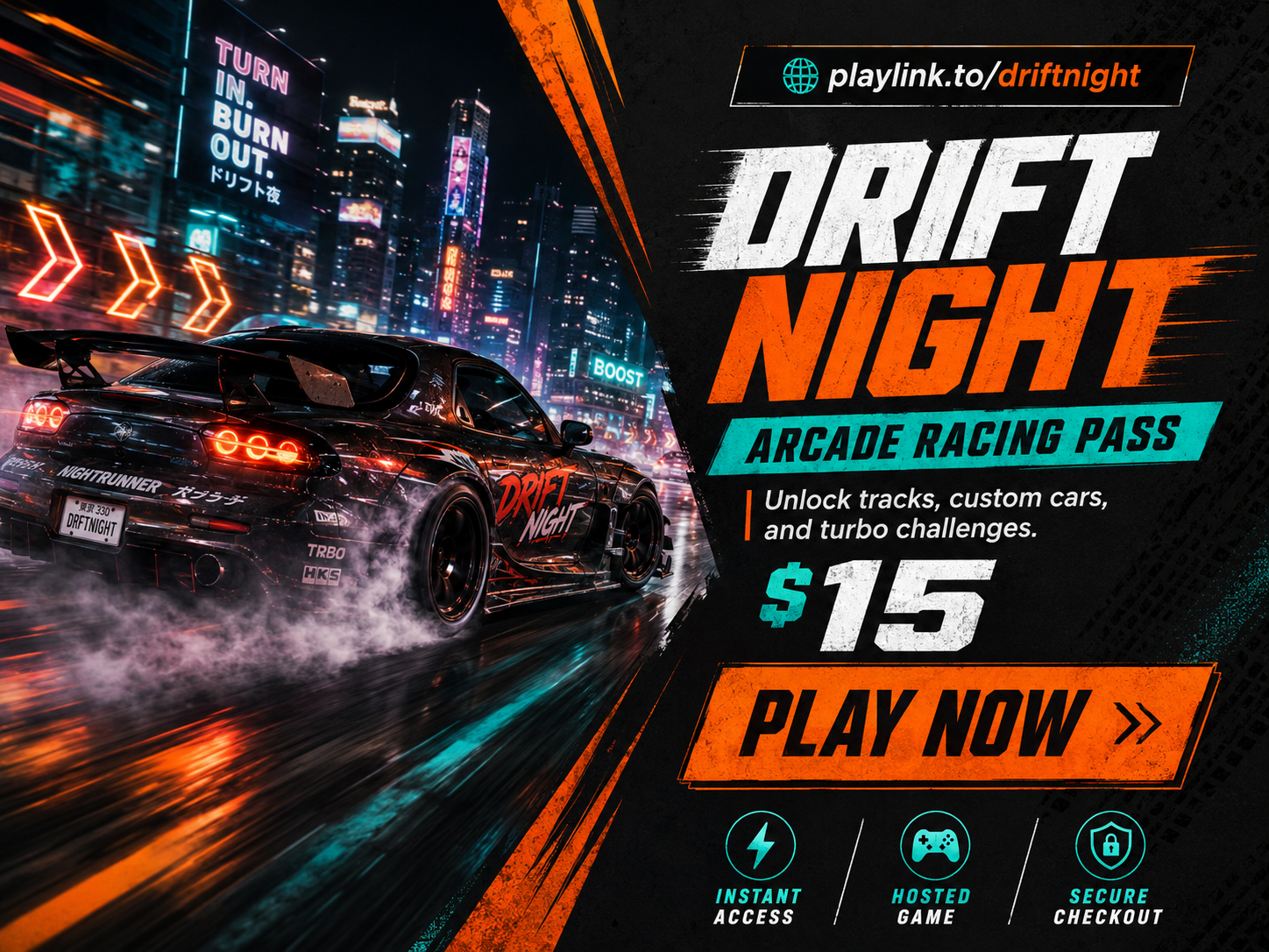 Drift Night arcade racing pass money link example